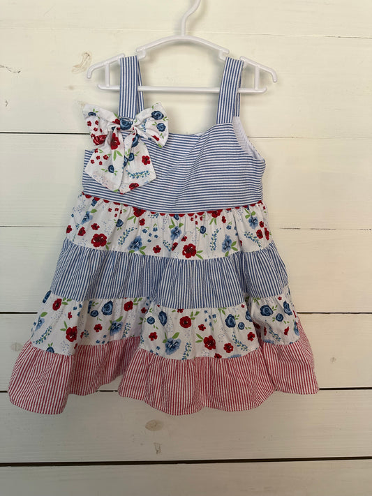 2T - Good Lad Seersucker and flower patriotic dress