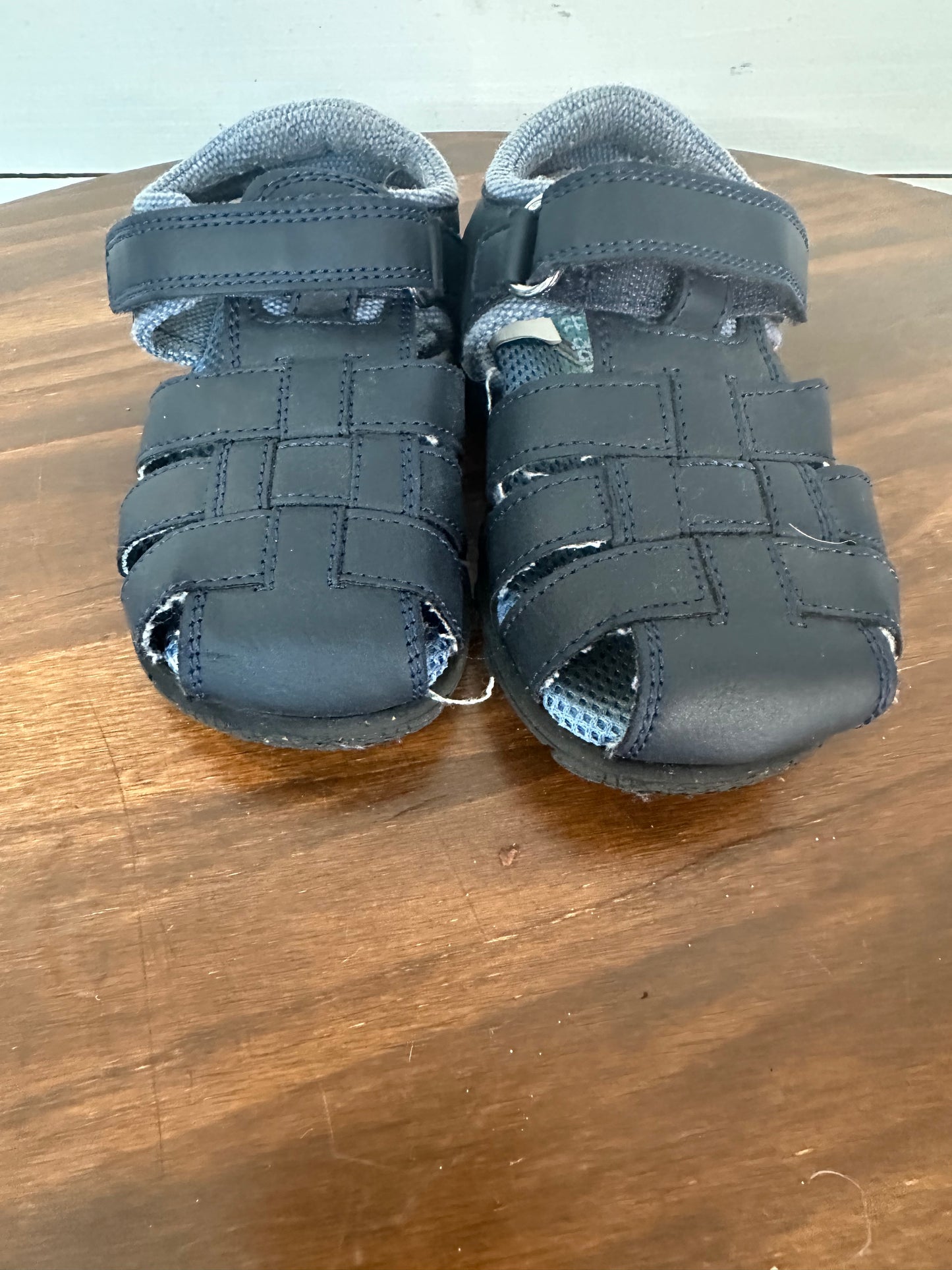 8 - Scott David Navy Leather Closed Toe Sandals