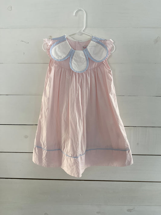 Sophie & Lucas Pink & White with Blue Trim Petal Collar Dress