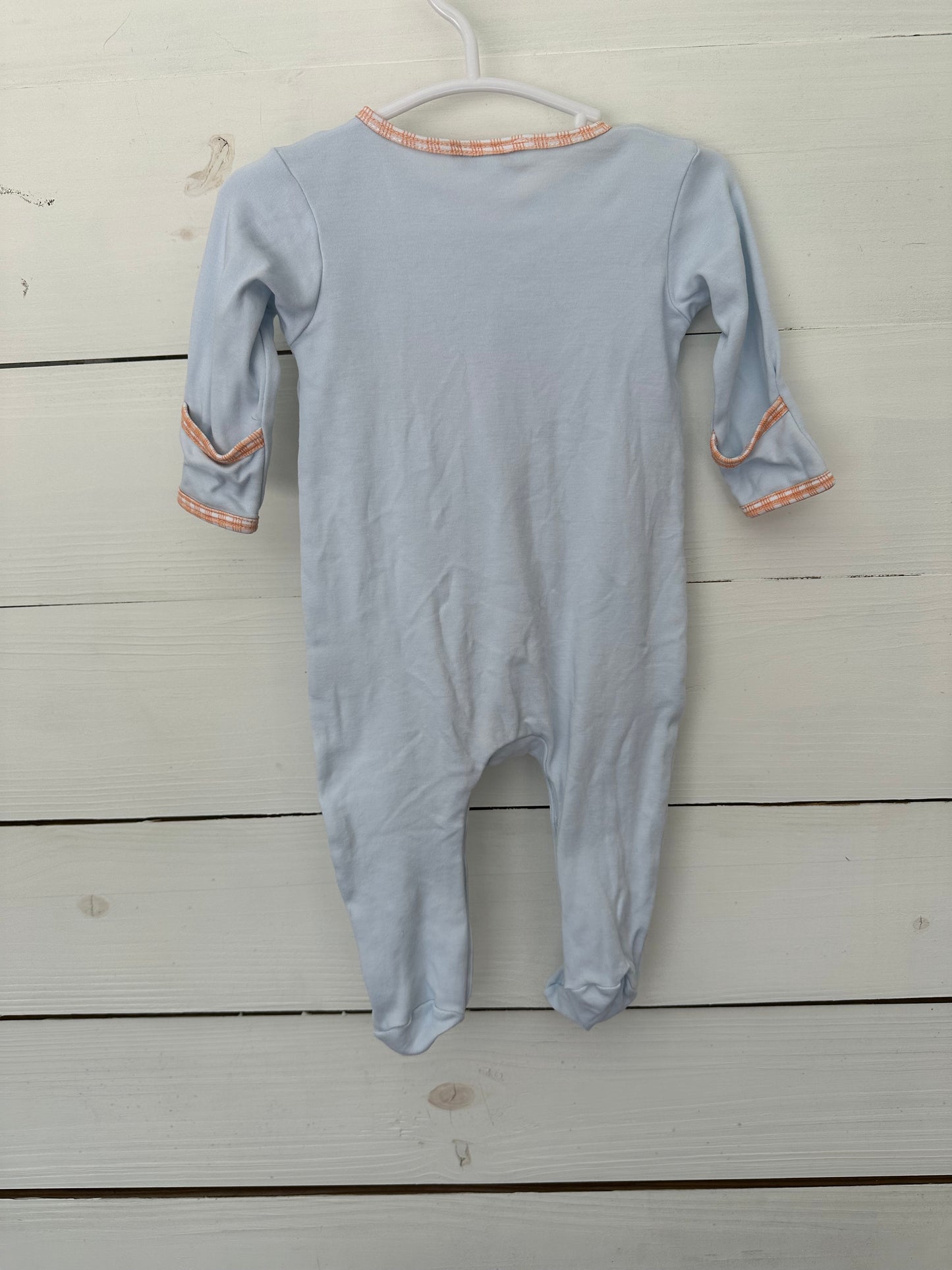 3M - Magnolia Baby Baby Blue with Orange Plaid Trim Pumpkin Jammies