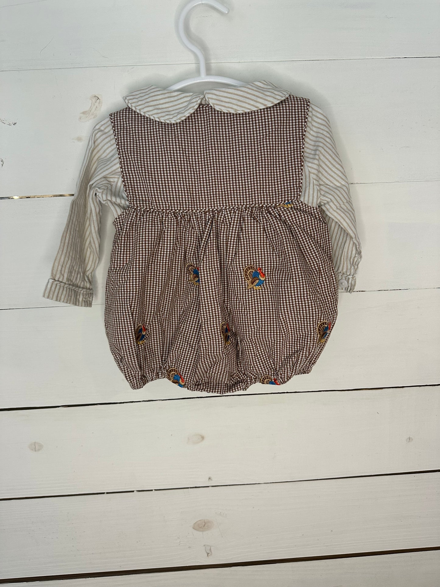 6M - The Smocked Bear Gingham Bubble with Embroidered Turkeys and Matching Undershirt