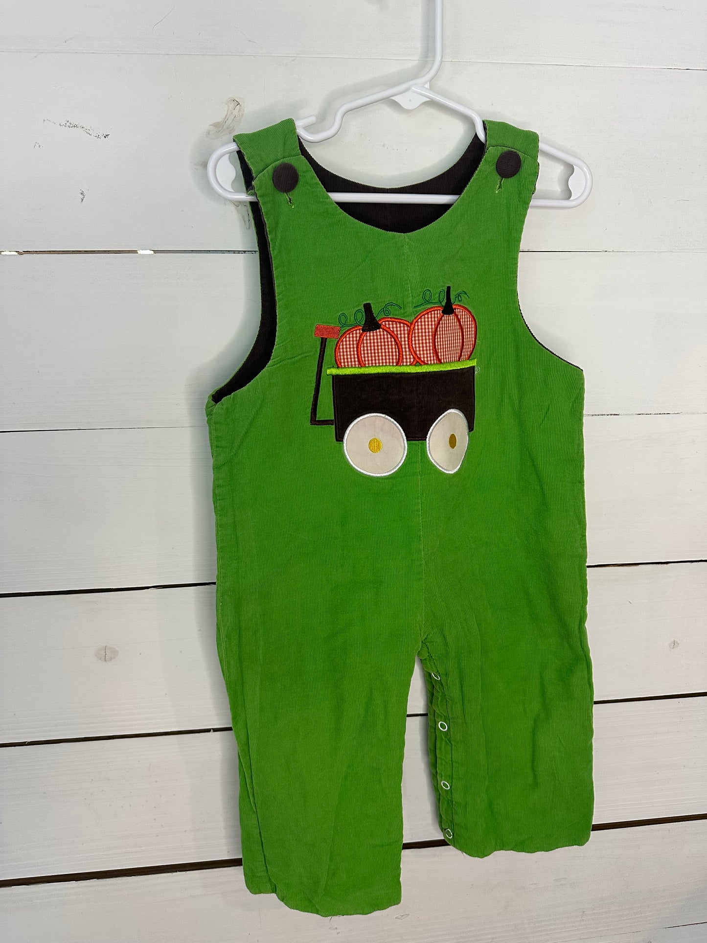 24M - The Smocking Bug - Green Corduroy Jon Jons with Fall Pumpkins & Wagon