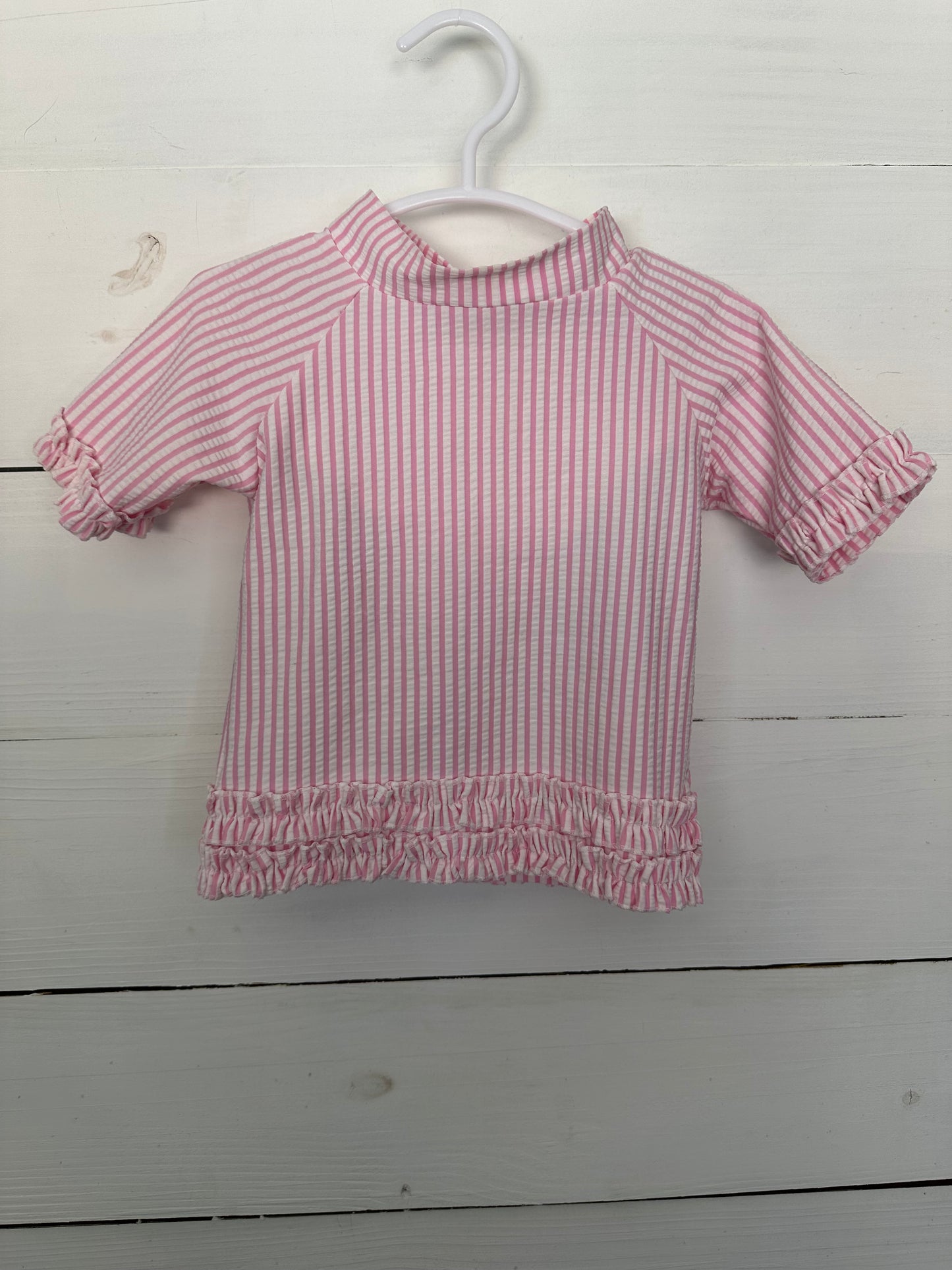 12-18m - Pink Seersucker Long sleeve 2 Piece Swim Suit
