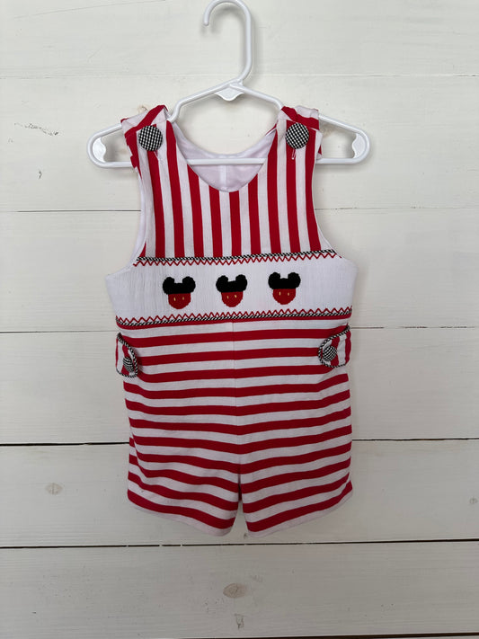 Banana Split Red Stripe Mickey Mouse Smocked Jon Jon