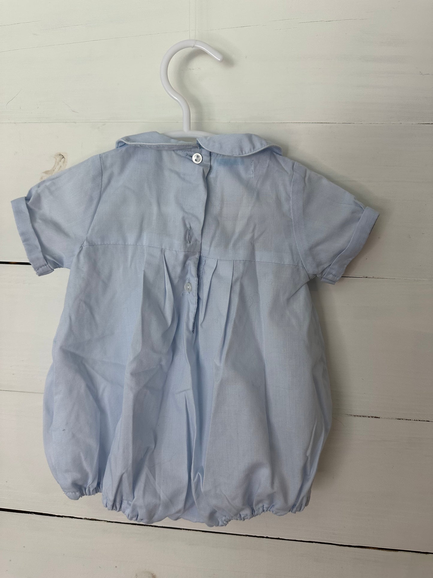 Newborn - Feltman Brothers Bubble with Embroidered Sail Boat - Missing a button on back - Still functional