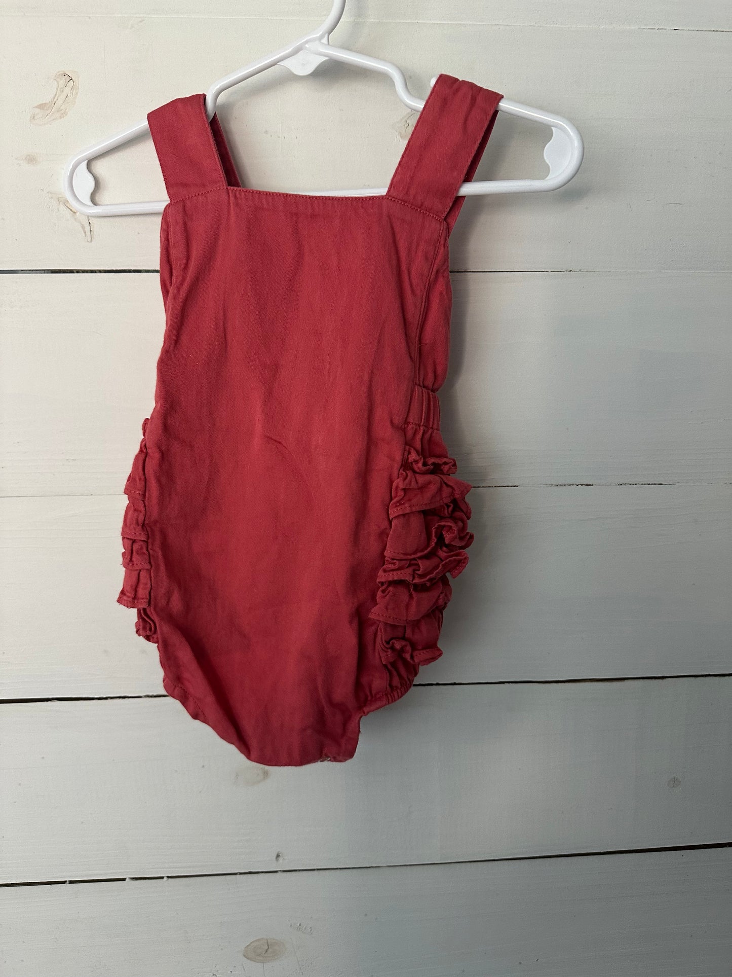 6-12M - Kate Quin Coral/Red Colored Bubble with Ruffle Butt