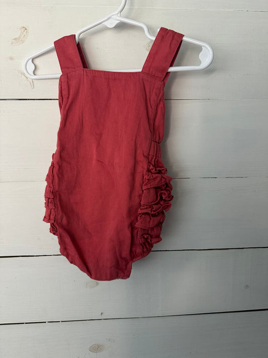 6-12M - Kate Quin Coral/Red Colored Bubble with Ruffle Butt