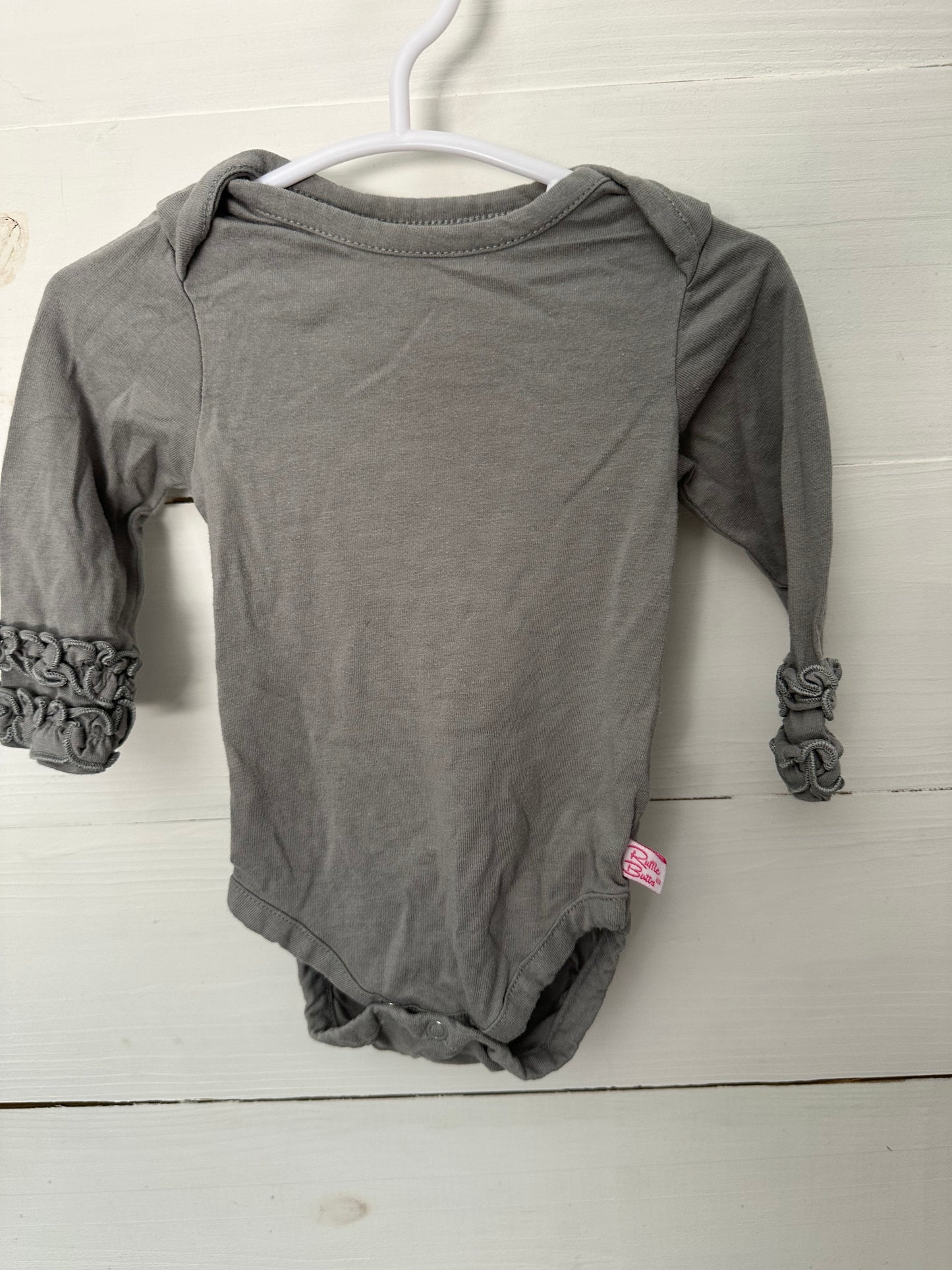 3-6M - Ruffle Butts Gray Onesie with Ruffled Wrist