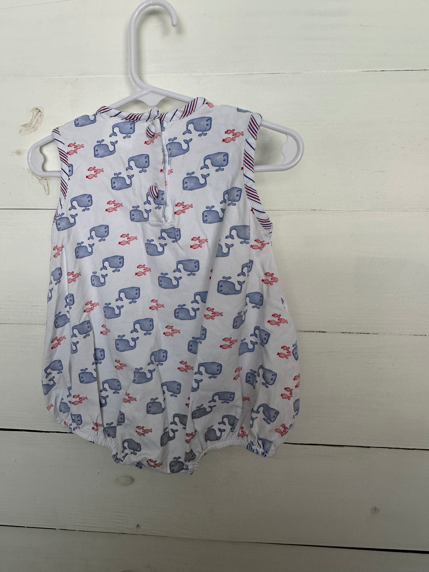 Shrimp & Grits Kids: Whale bubble with red, white, and blue nautical striped pockets & trim