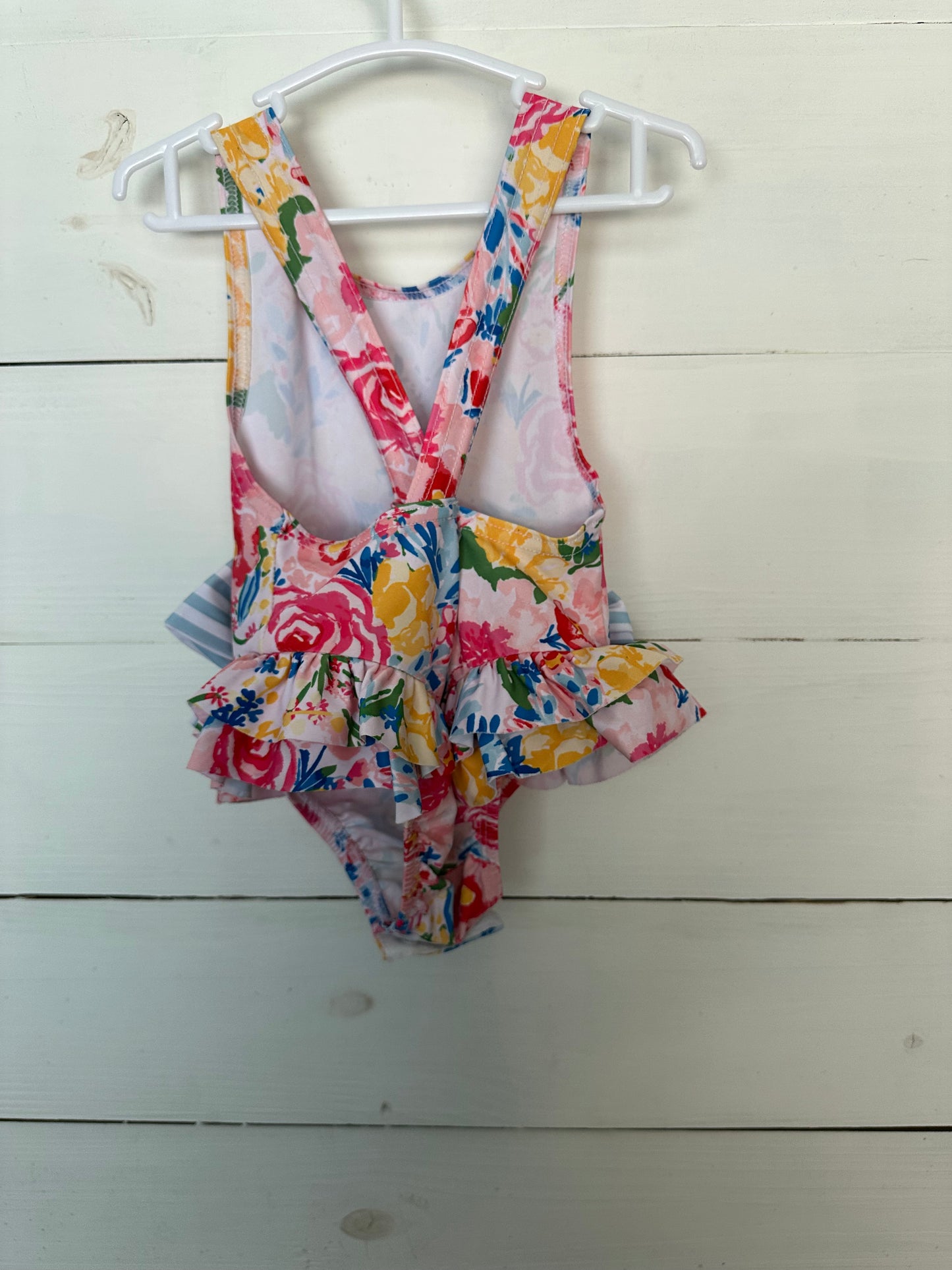 9/12M - MudPie Floral and Blue and White Striped One piece