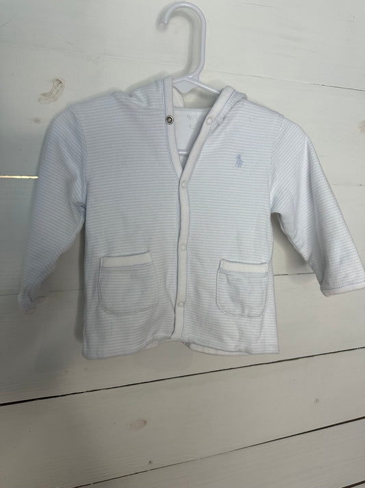 6/9M (Estimated) - Polo baby blue striped button up jacket - reversible (white) - No tag from being reversible