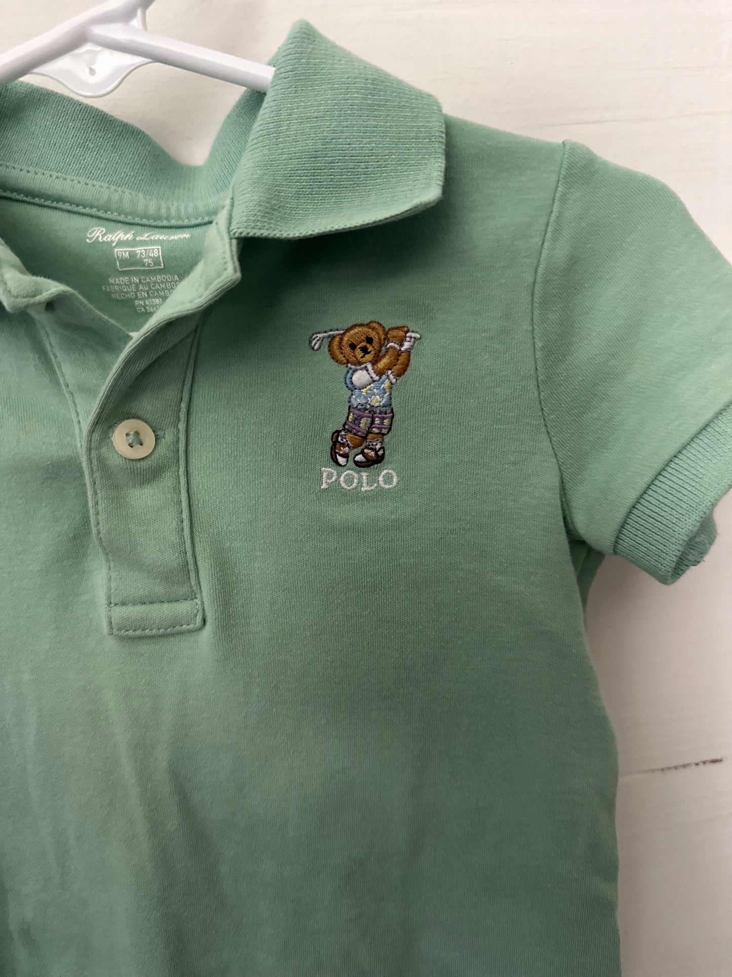 9M - Ralph Lauren Green Polo Romper with Polo Teddy