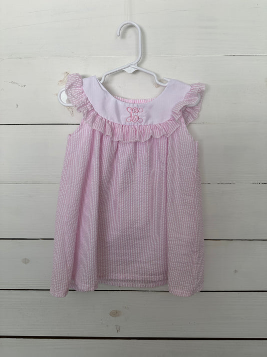 12/18M - Pink Seersucker dress with C personalization