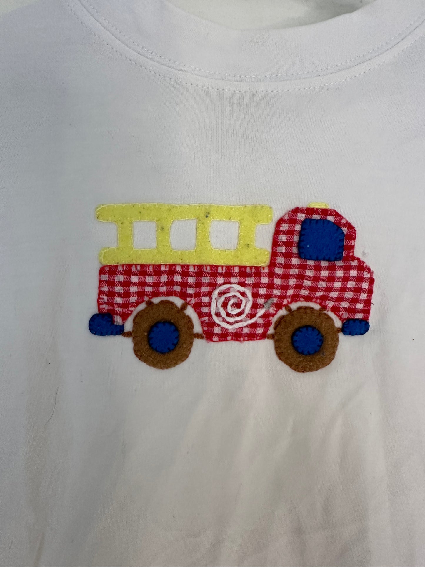 2T - Squiggles Fire Truck Applique Longsleeve Shirt