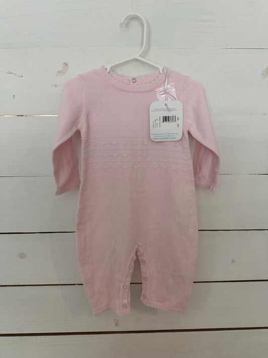 9M - Zubel Baby Pink Sweater Romper with Embroidered Bow and Scalooped neck line details - New with tags