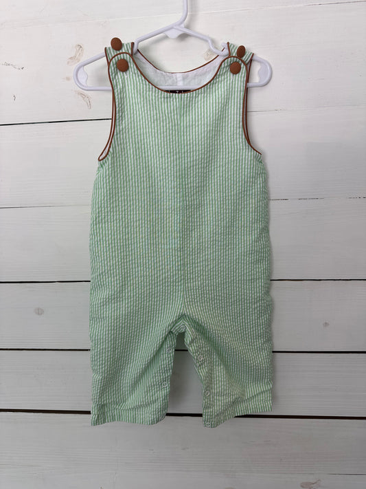 12/18m - Lil Cactus Green Seersucker Jon Jon's with Brown Piping