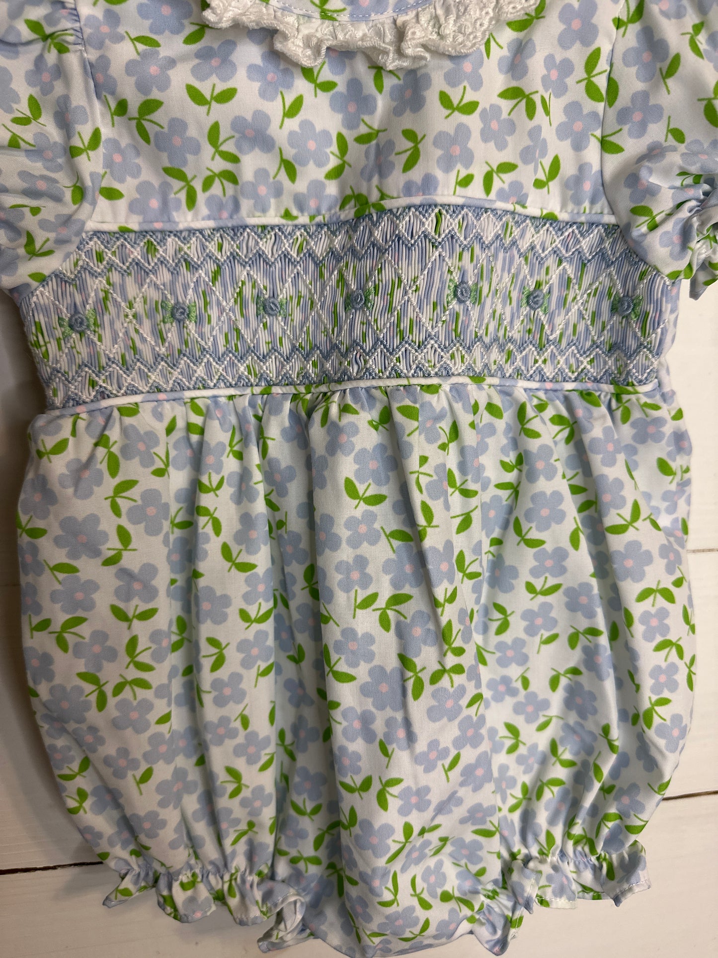 6M - Eliza James Kids Smocked Blue & Green Floral Bubble