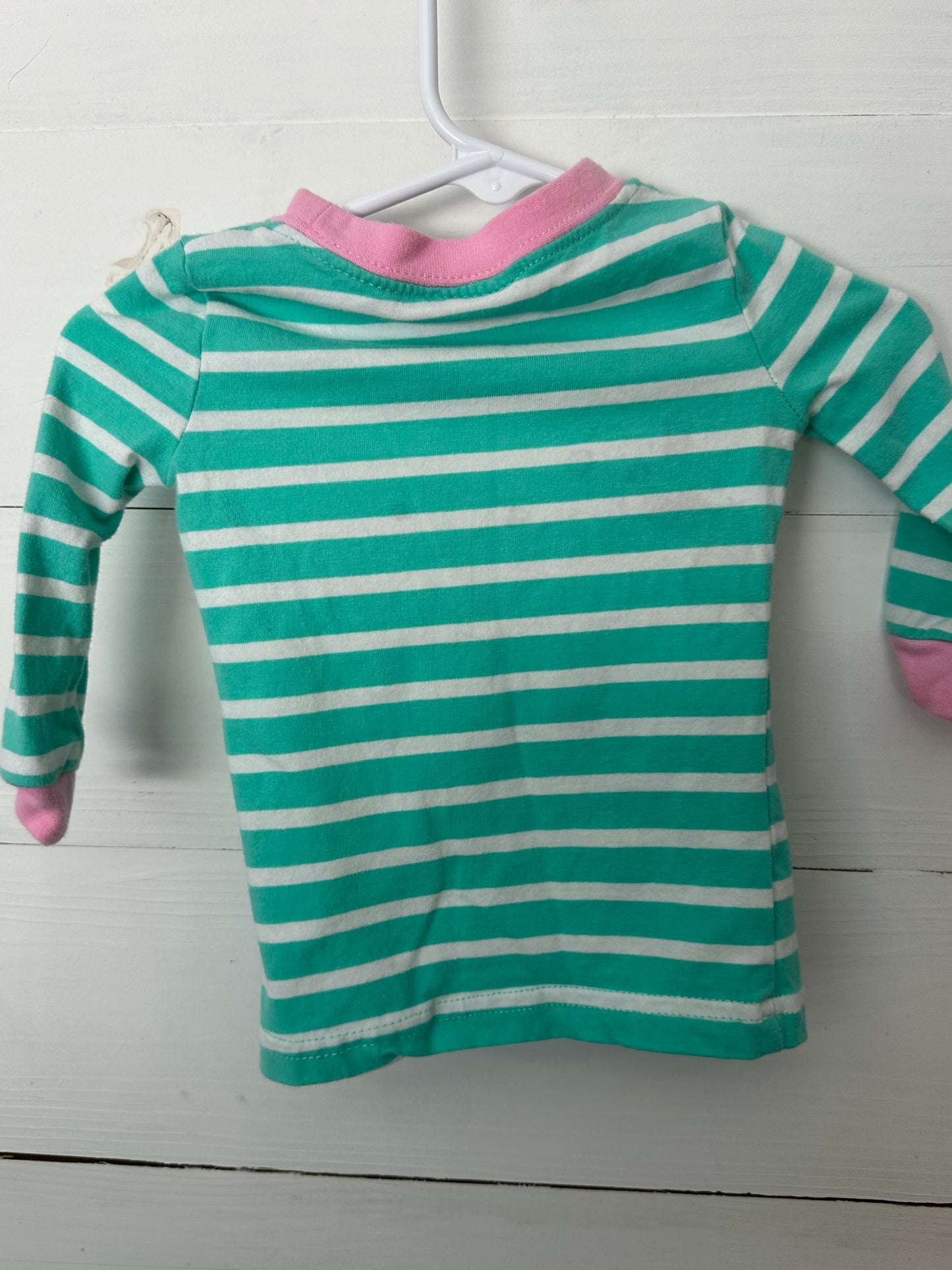 Classic Whimsy Mint Striped Pajamas with Pink Trim and Appliqued Pumpkins with Bows