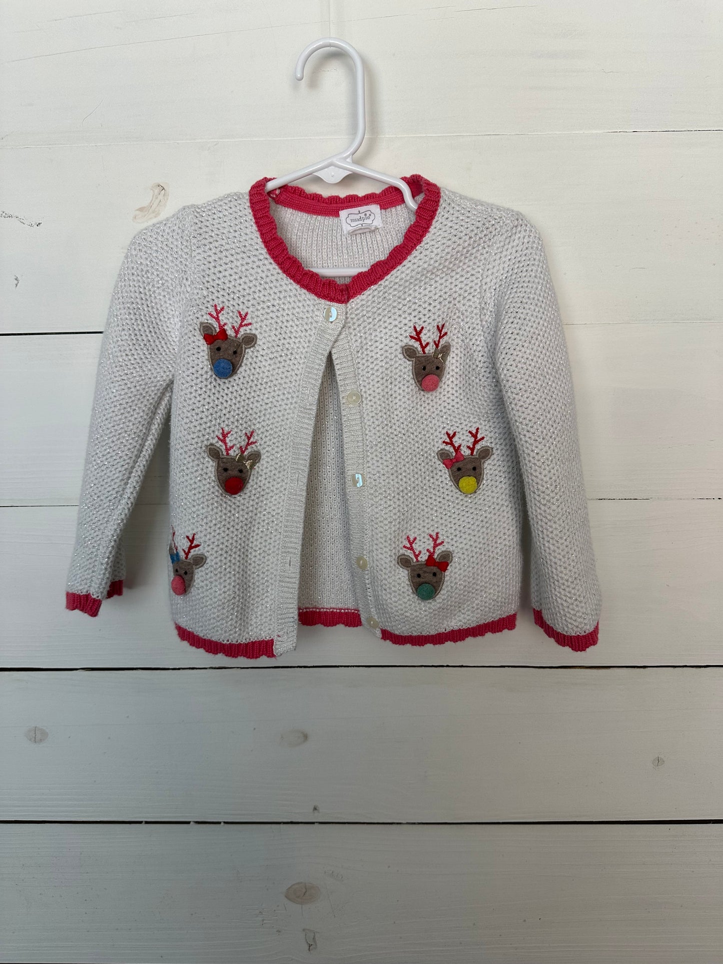 12/18M - Mud Pie Reindeer Sparkle Sweater with Pom Pom Noses