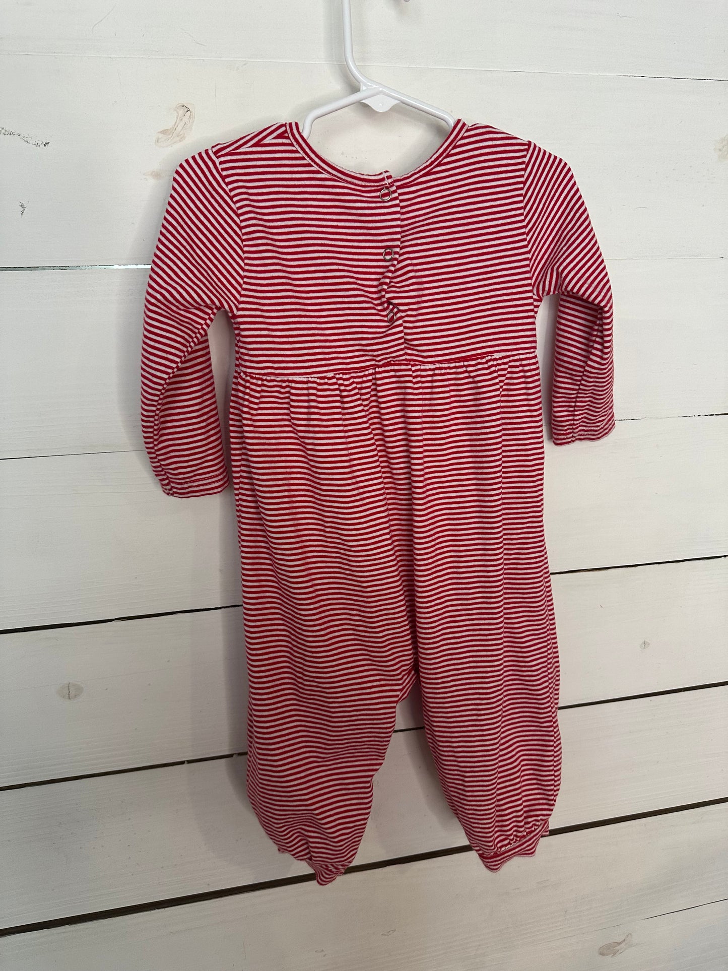 12M - Stichy Fish Red Striped Romper with Appliqued Tow Truck