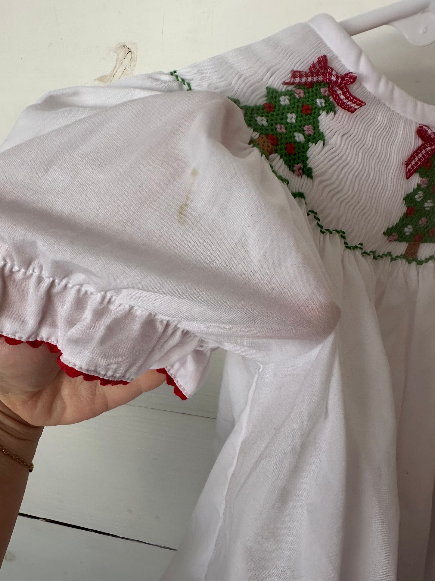 18m - Southern Sunshine Kids - White Bishop Dress with Smocked Christmas Tree's