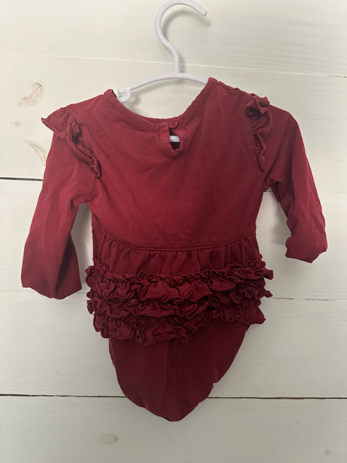 3-6M - Ruffle Butts Burgandy Onesie with Ruffle Bottom