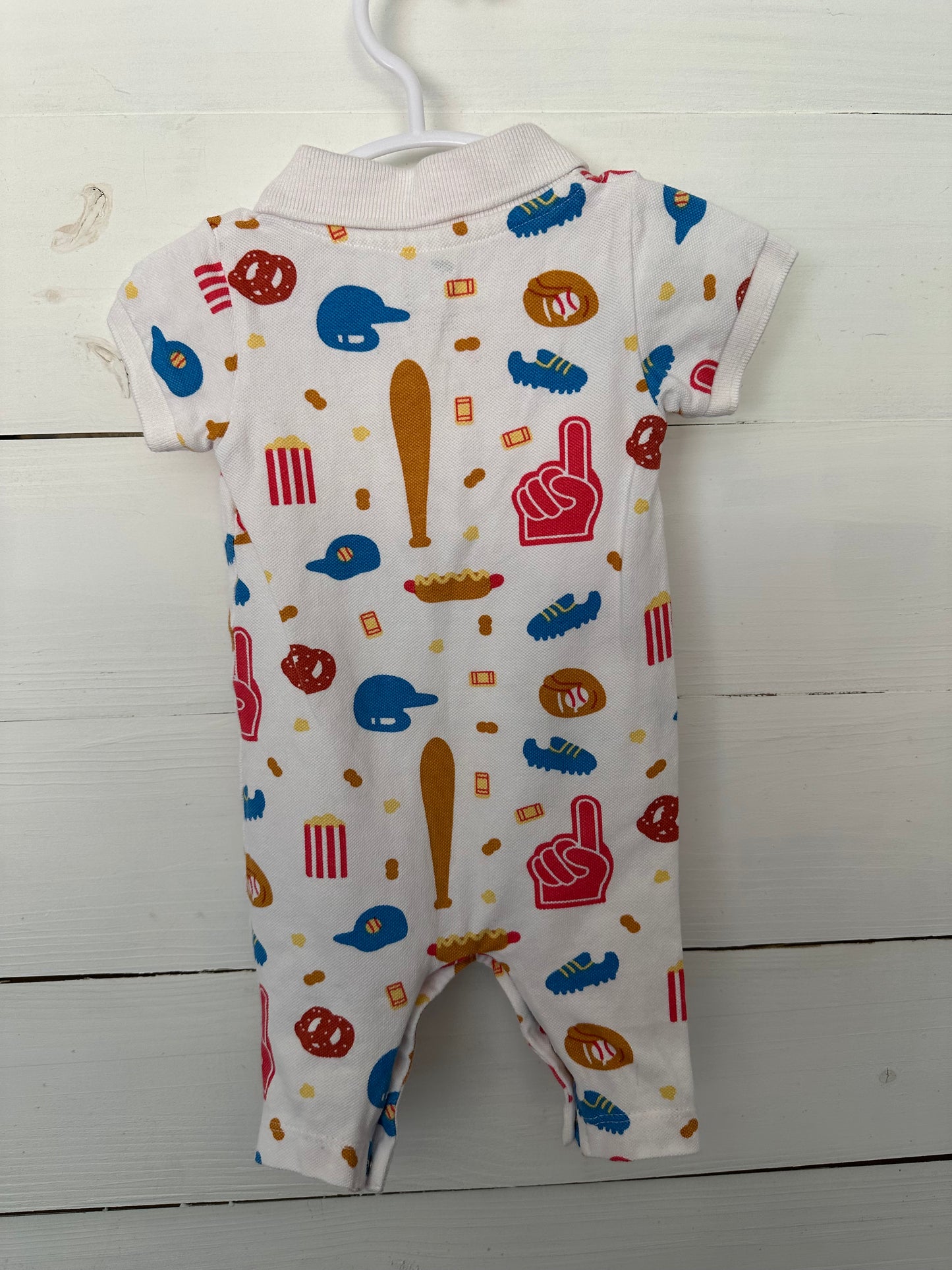 0-3M - Baseball & Hotdog Collared Romper