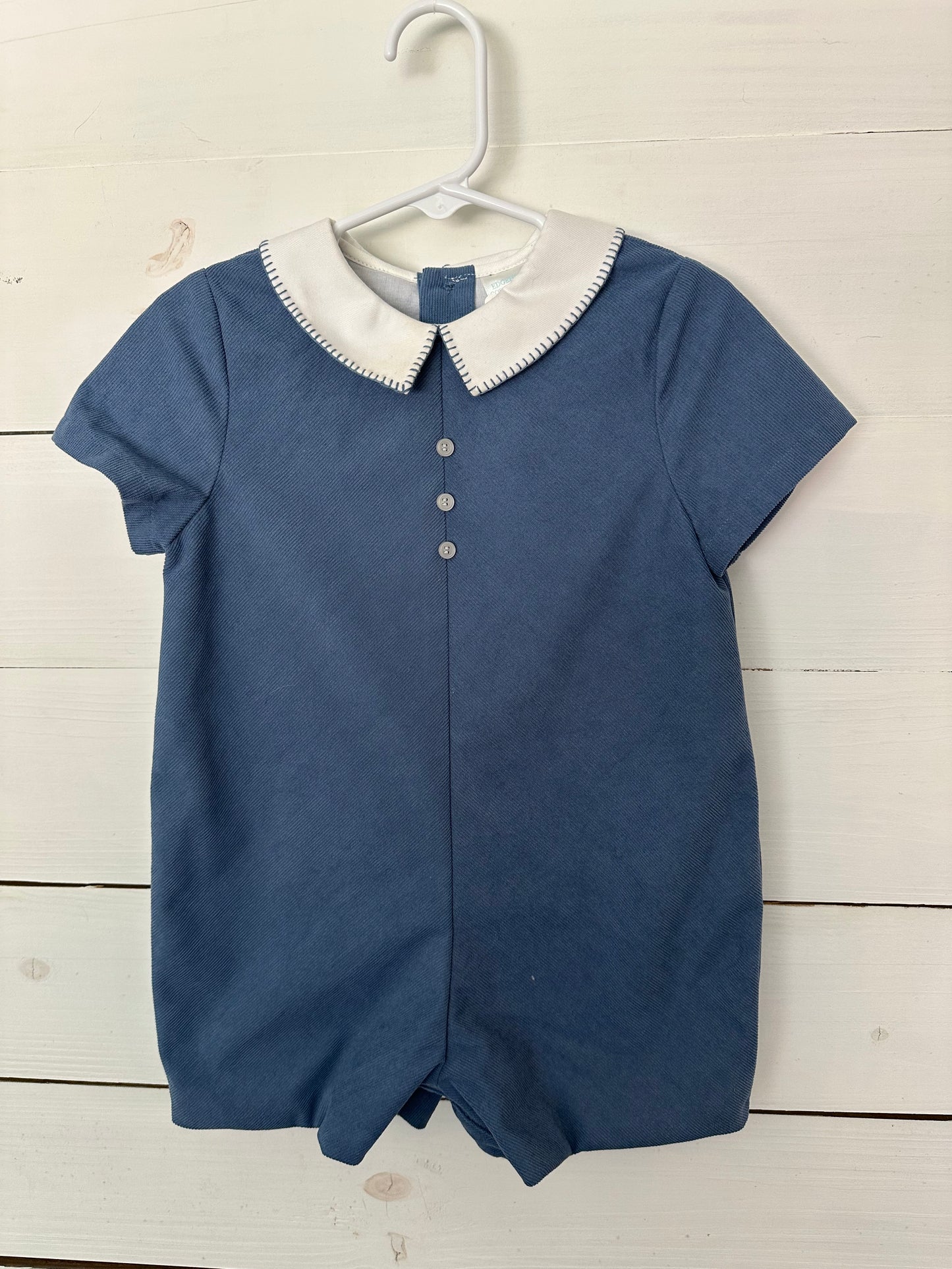 2T - Edgehill Collection - Wedgewood Blue Corduroy Peter Pan Collar Romper