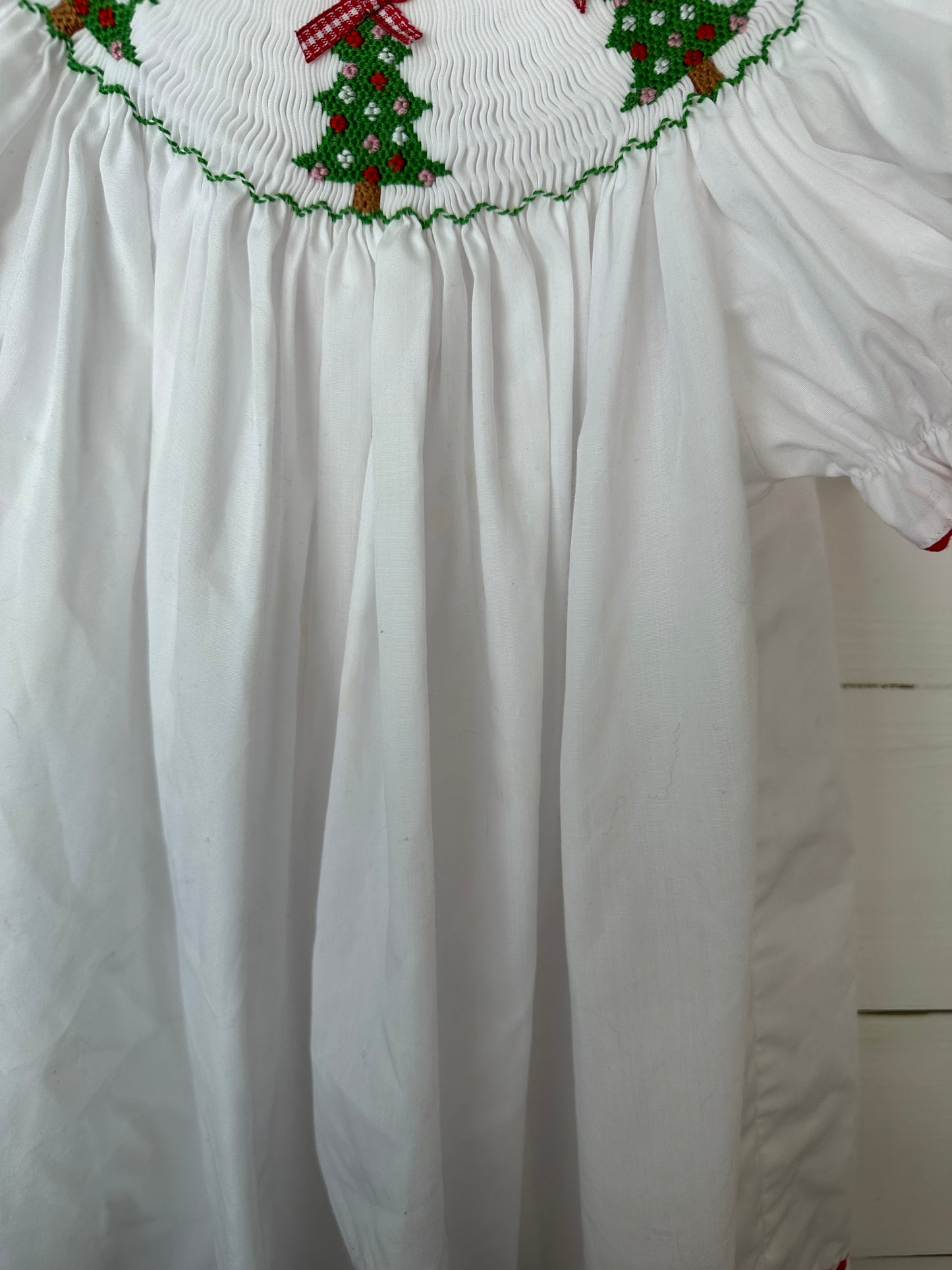 18m - Southern Sunshine Kids - White Bishop Dress with Smocked Christmas Tree's