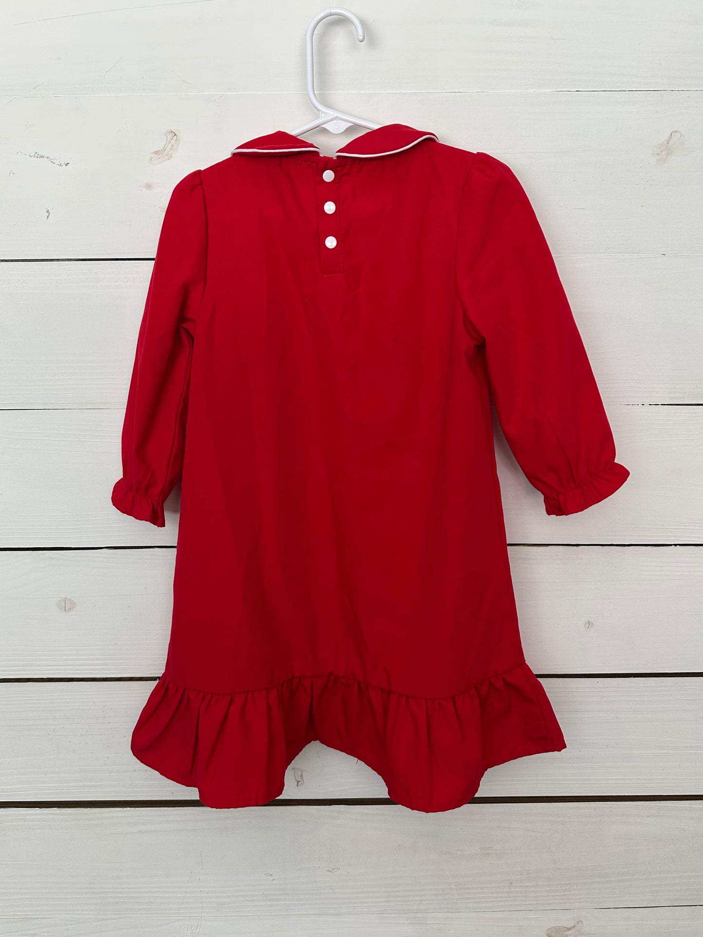 2T - TBBC Red Nightgown with White Eyelet Details and Trim