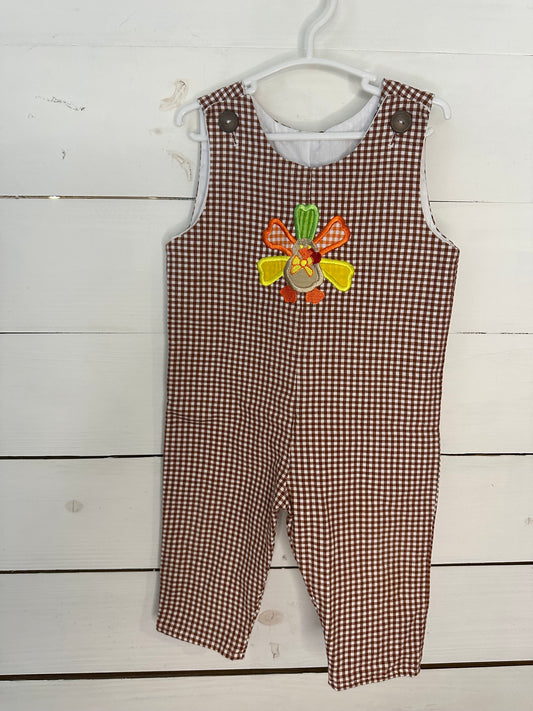 12M - Lolly Wolly Doodle - Boys Brown Gingham Jon Jons with Turkey