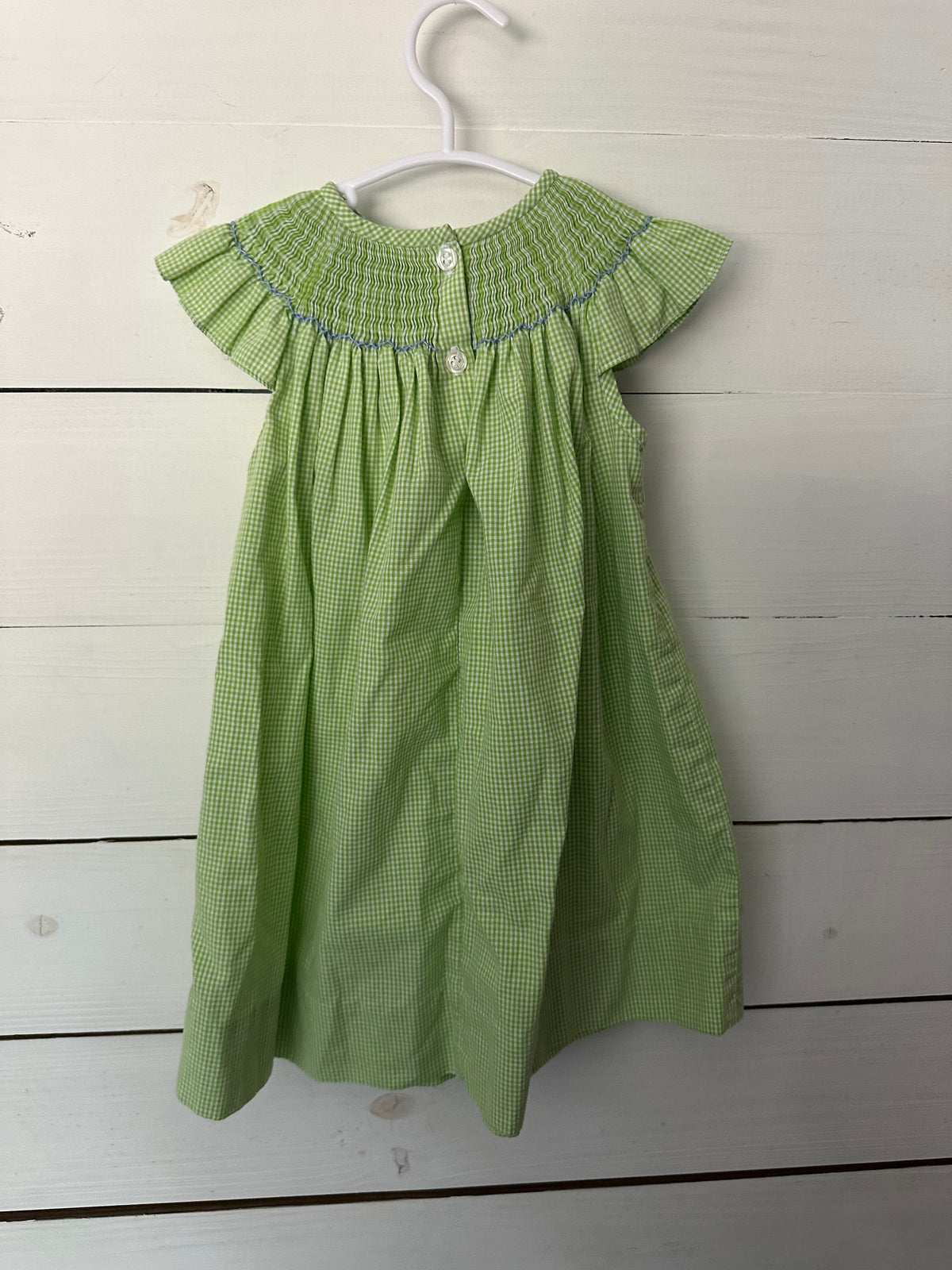 24M - Buttercups Boutique Green Ginham Bishop Dress with Smocked Sailboats with Matching Bloomers