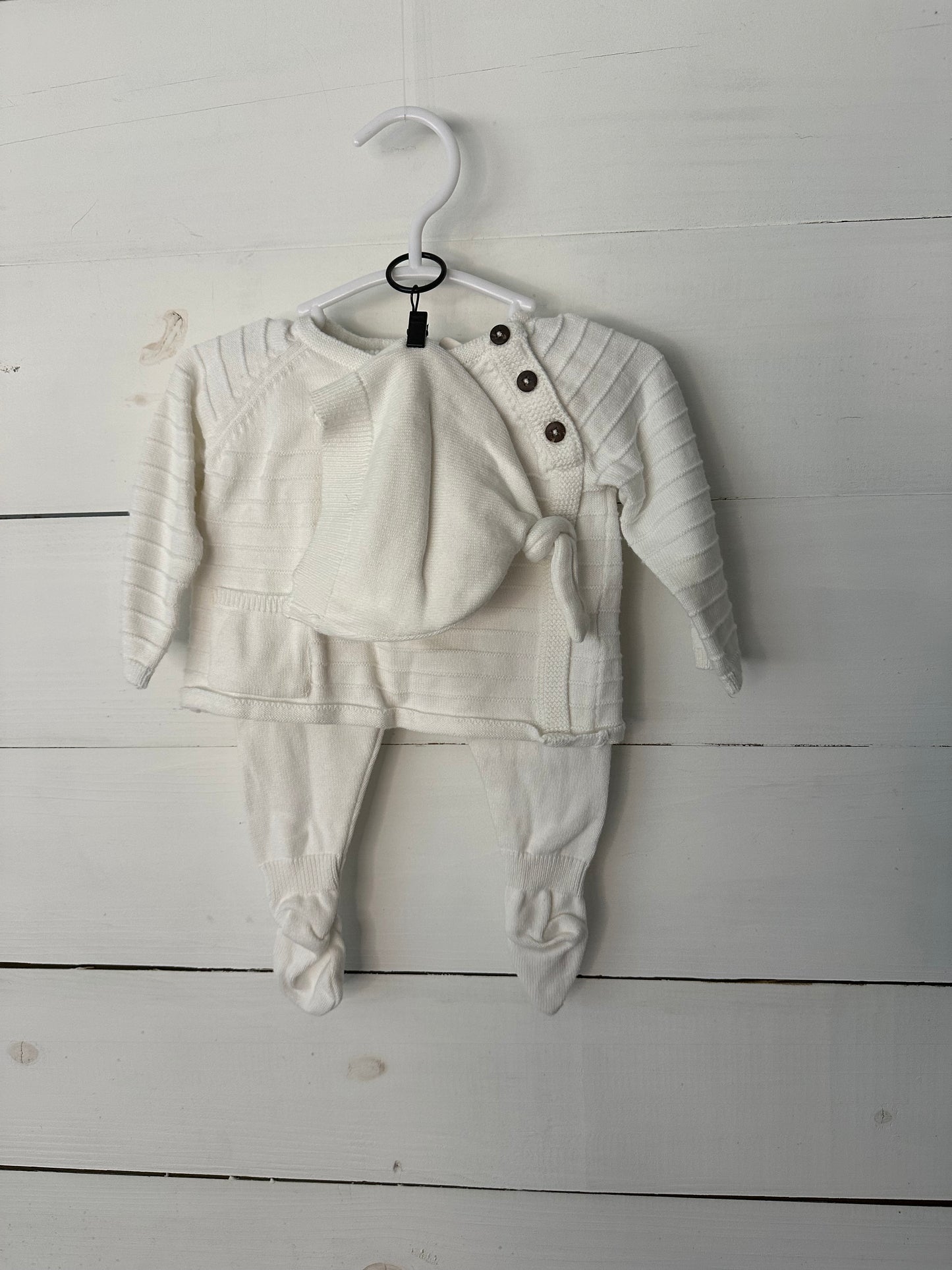 0-3M - Mud Pie White Knit 3 Piece Outfit Set
