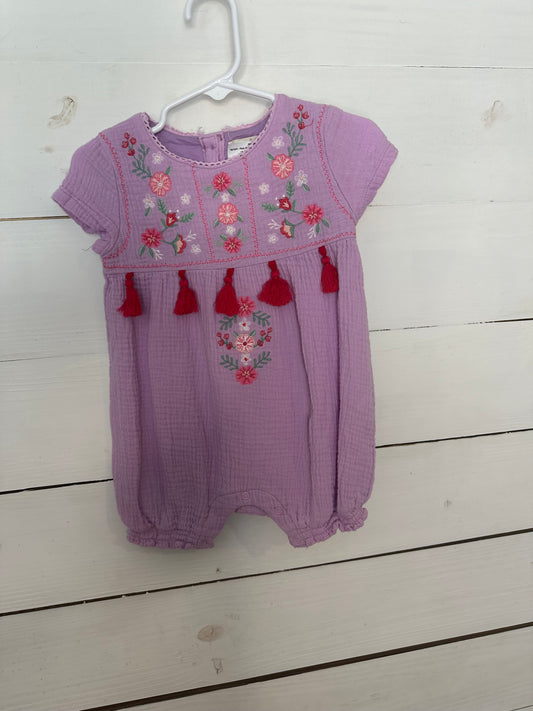 18/24M - Peek Purple Muslin Embroidered Romper