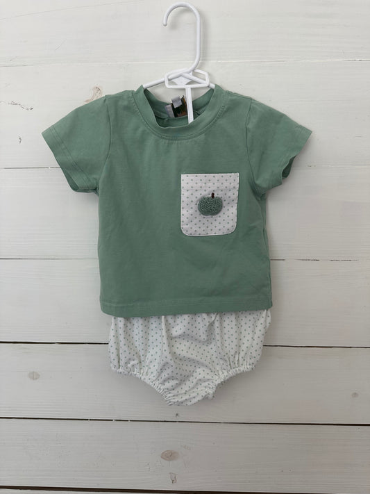 Saving Grace Smocks sage green french knot pumpkin diaper set
