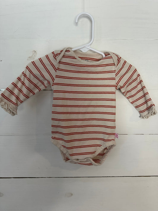 0-3M - Ruffle Butts Red Striped Longsleeve Onesie