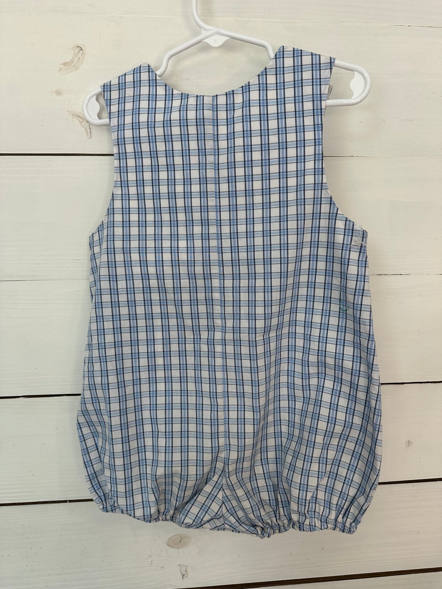 2T- Blue Plaid Bubble with Smocked Marlins