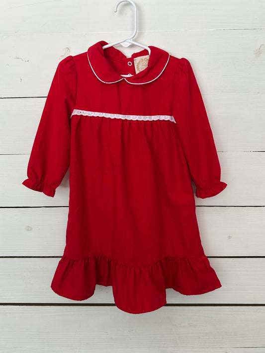 2T - TBBC Red Nightgown with White Eyelet Details and Trim