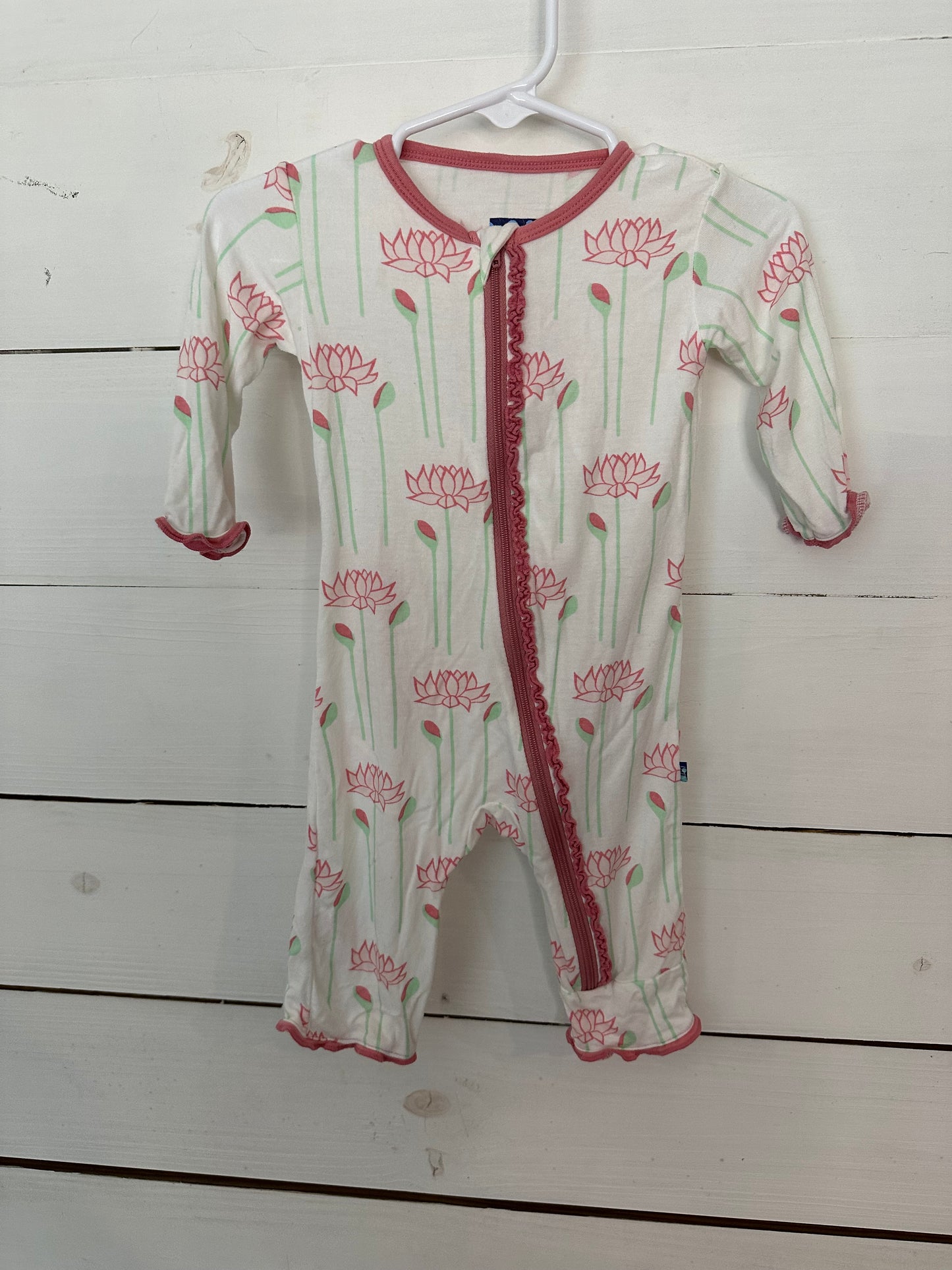 0-3M - Kickee Pants White with Green and Pink Flowers