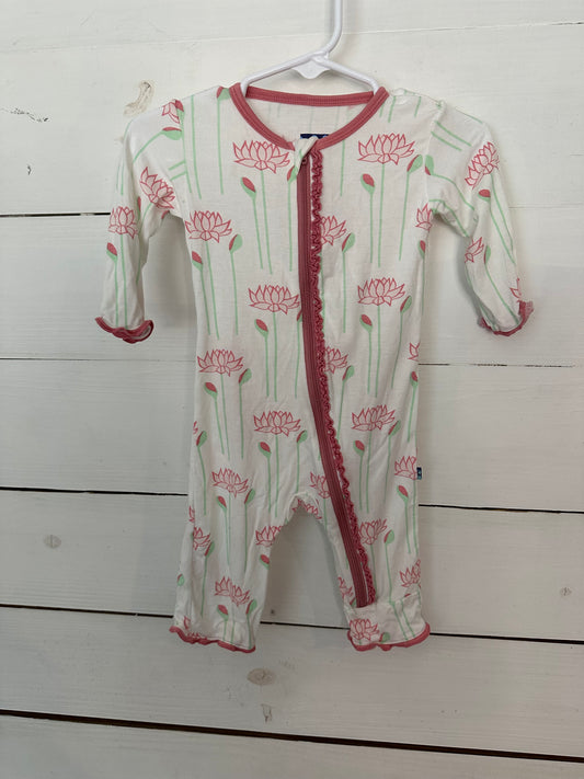 0-3M - Kickee Pants White with Green and Pink Flowers