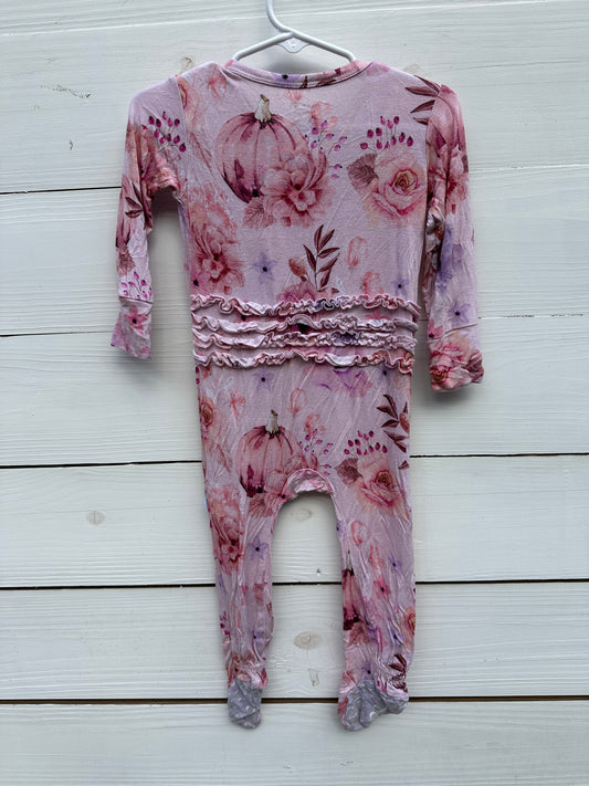 12/18m Posh Peanut Floral and Pumpkin Jammies - Grippy Feet, Double Zipper, and Ruffle Butt.