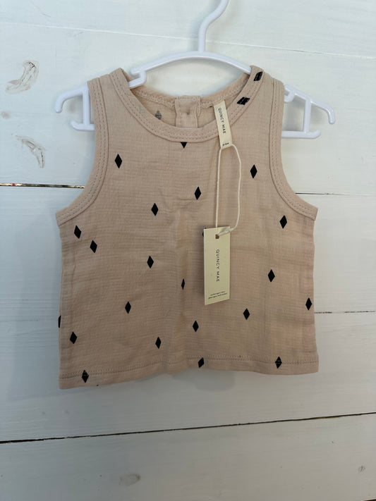 3-6M - NWT Quincy Mae Beige Tank with Black Diamonds