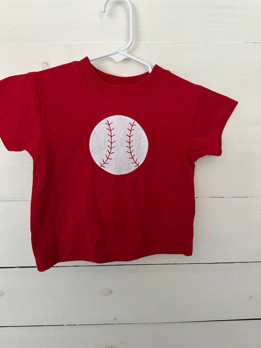12m - Bailey Boys: Red t-shirt with appliqued baseball
