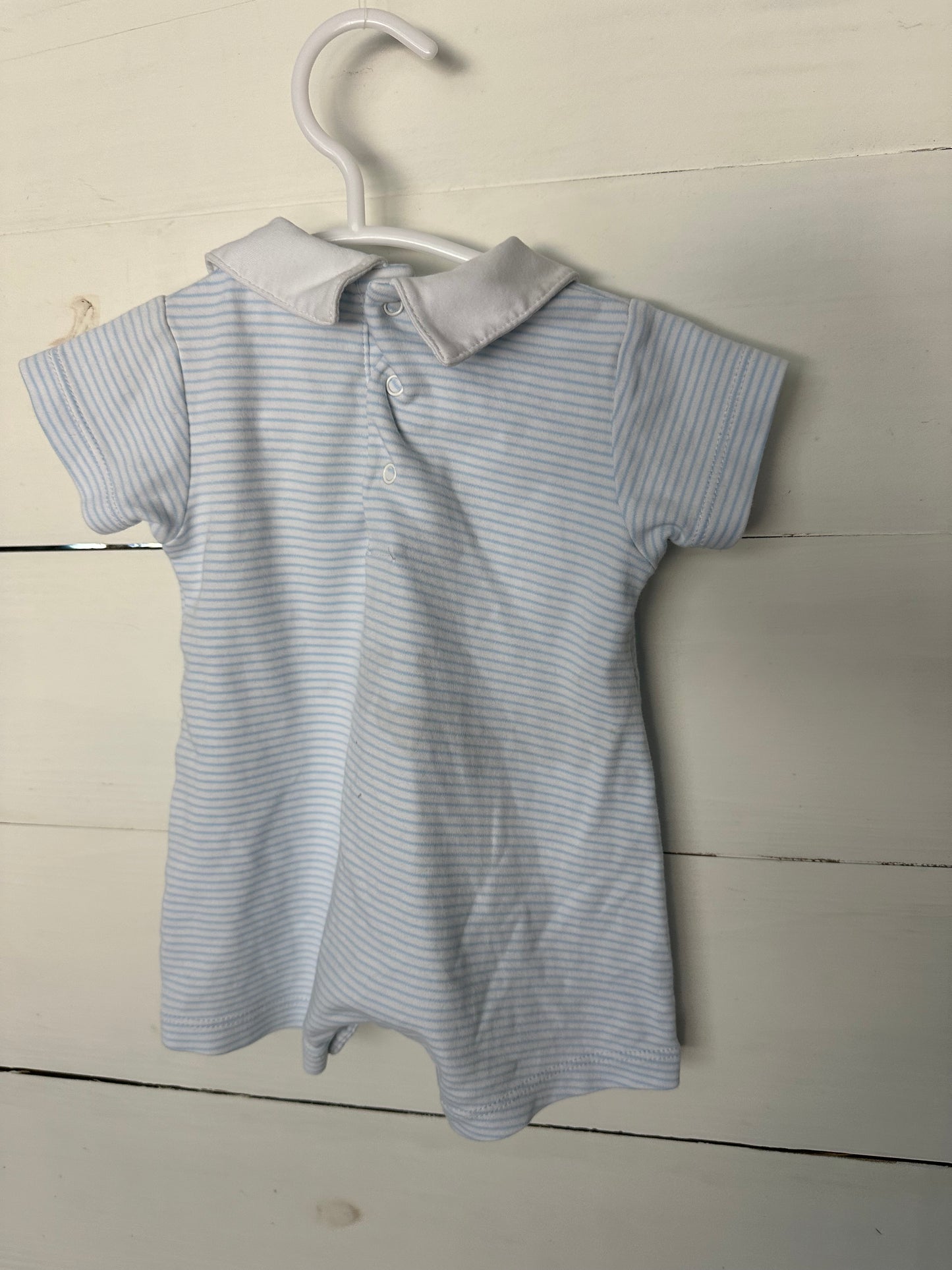 3M - Stitchy Fish Romper with Embroidered Sail Boat - Pima Cotton