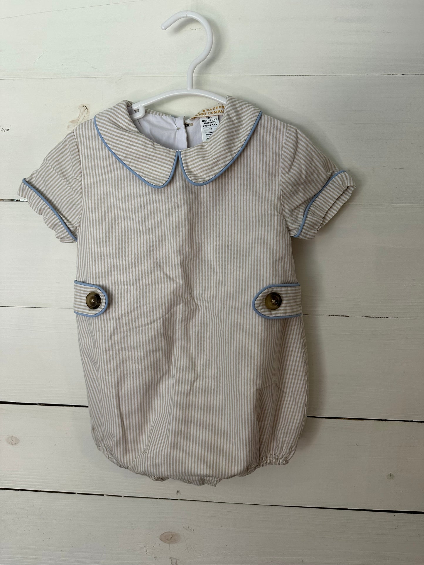 2T - TBBC Tan & Baby Blue Striped Bubble