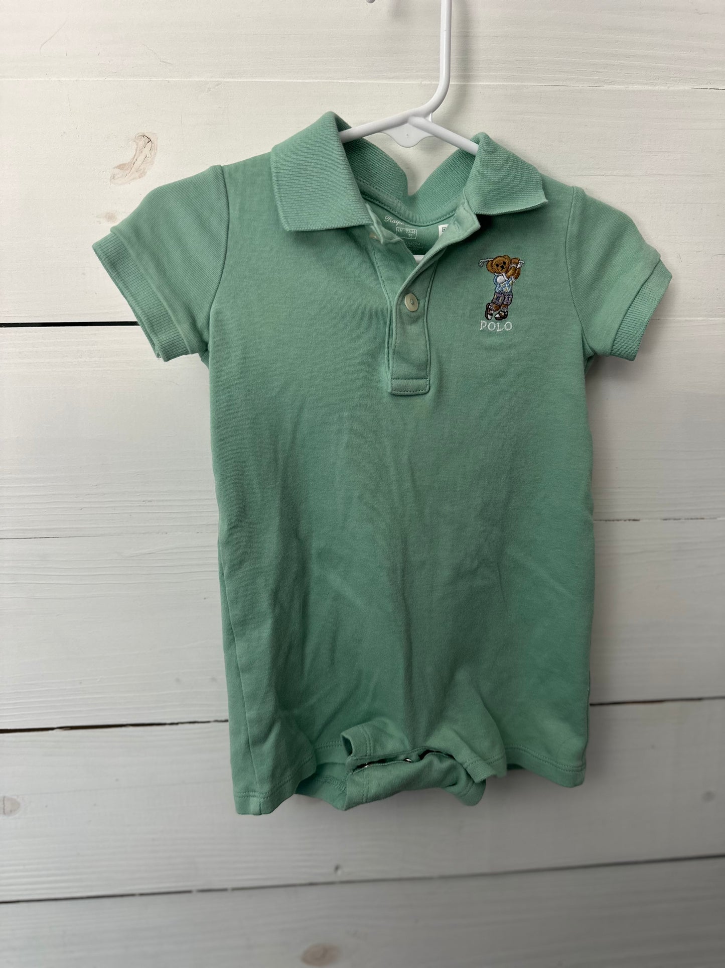 9M - Ralph Lauren Green Polo Romper with Polo Teddy