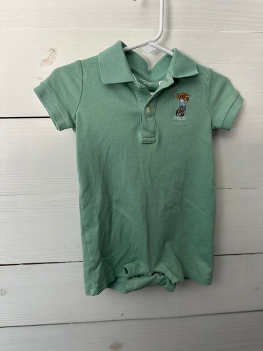 9M - Ralph Lauren Green Polo Romper with Polo Teddy