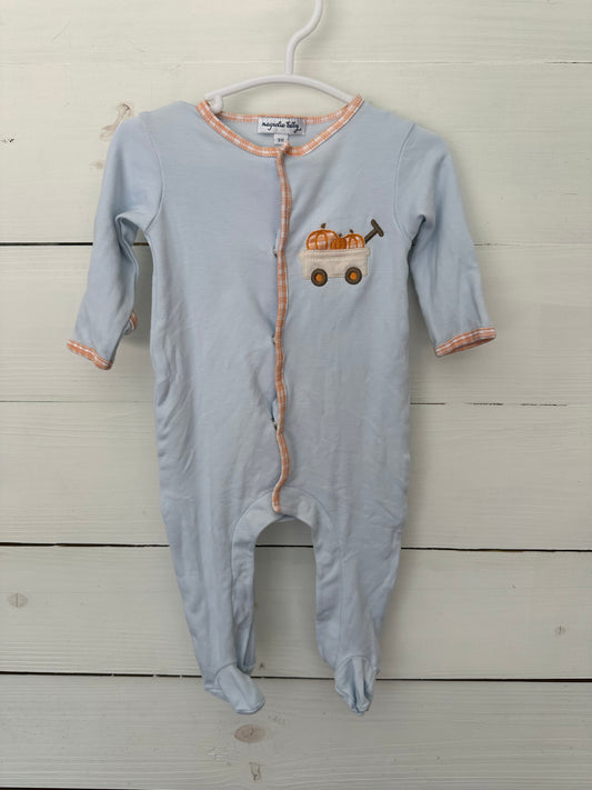 3M - Magnolia Baby Baby Blue with Orange Plaid Trim Pumpkin Jammies
