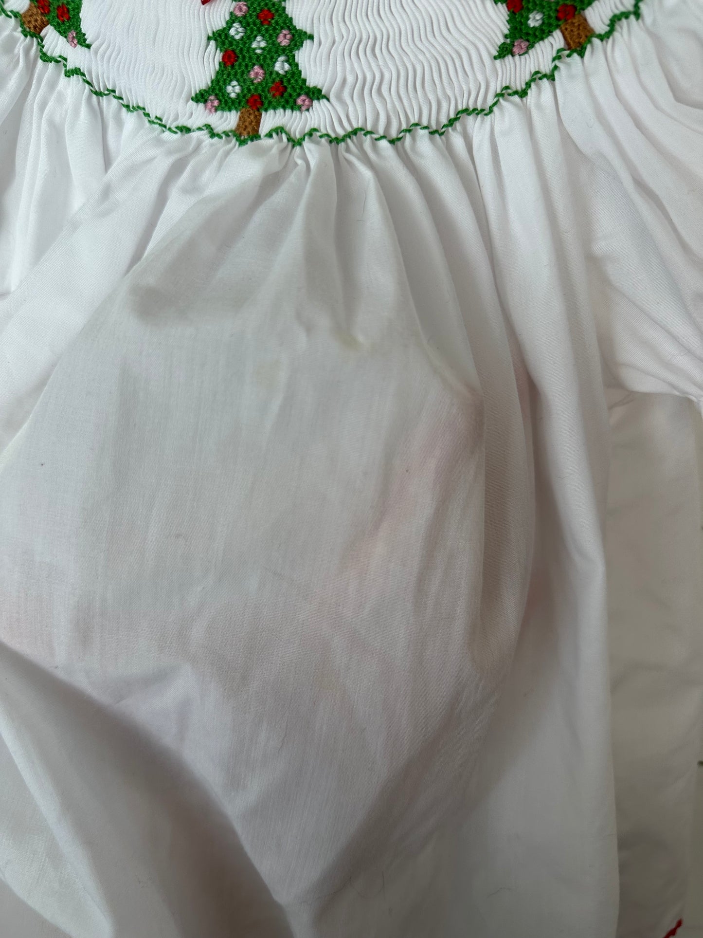 18m - Southern Sunshine Kids - White Bishop Dress with Smocked Christmas Tree's