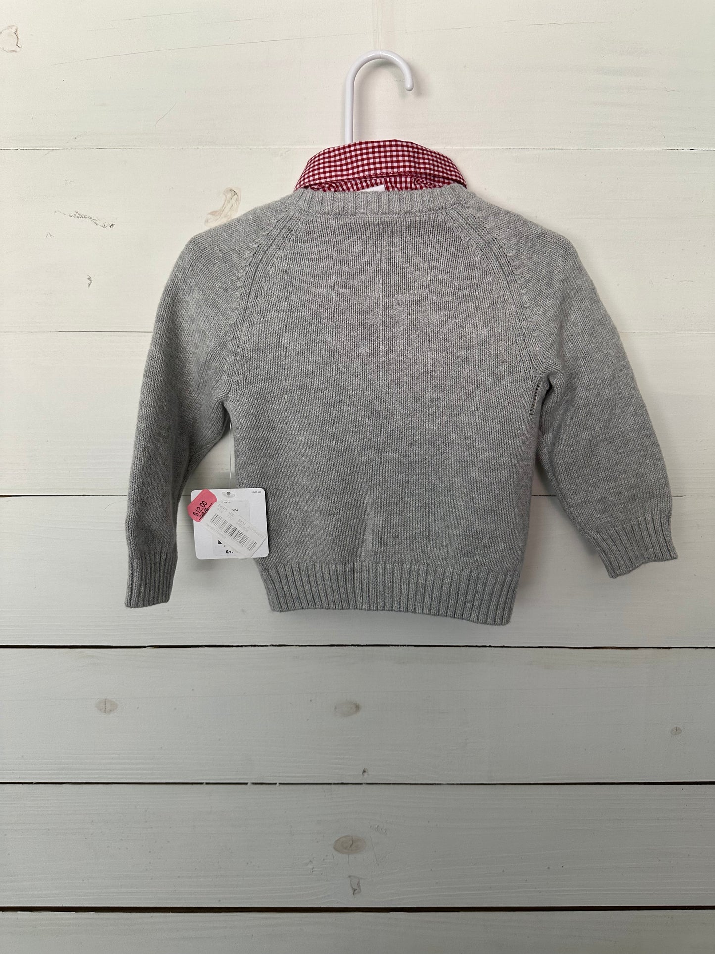 Starting Out Christmas Outfit - Corduroy Pants , Sweater with Santa , and gingham dress shirt